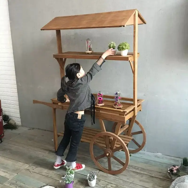 Customized Half Barrel Wagon Wooden Flower Cart for Home Garden Decor Garden Supplies