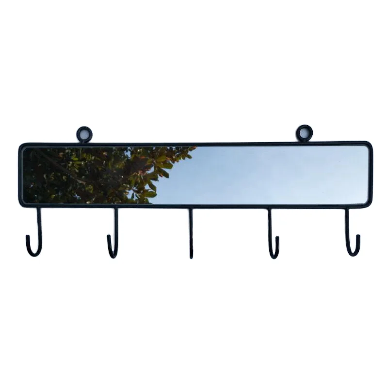 Modern Rectangle Hallway Bathroom Wall Mirror Decor Black Iron Metal Frame with Hooks for Convenient Hanging