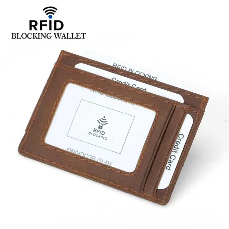 Custom Logo Vintage Cow Genuine Leather Slim Front Pocket Rfid Blocking Card Holder Wallet Men Strong Magnet Leather Money Clip