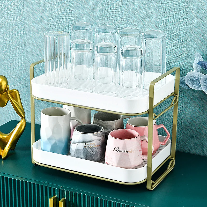 Wholesale Customized Multifunctional Home Double Drain Cup Holder Office Tea Cup Glass Storage Rack