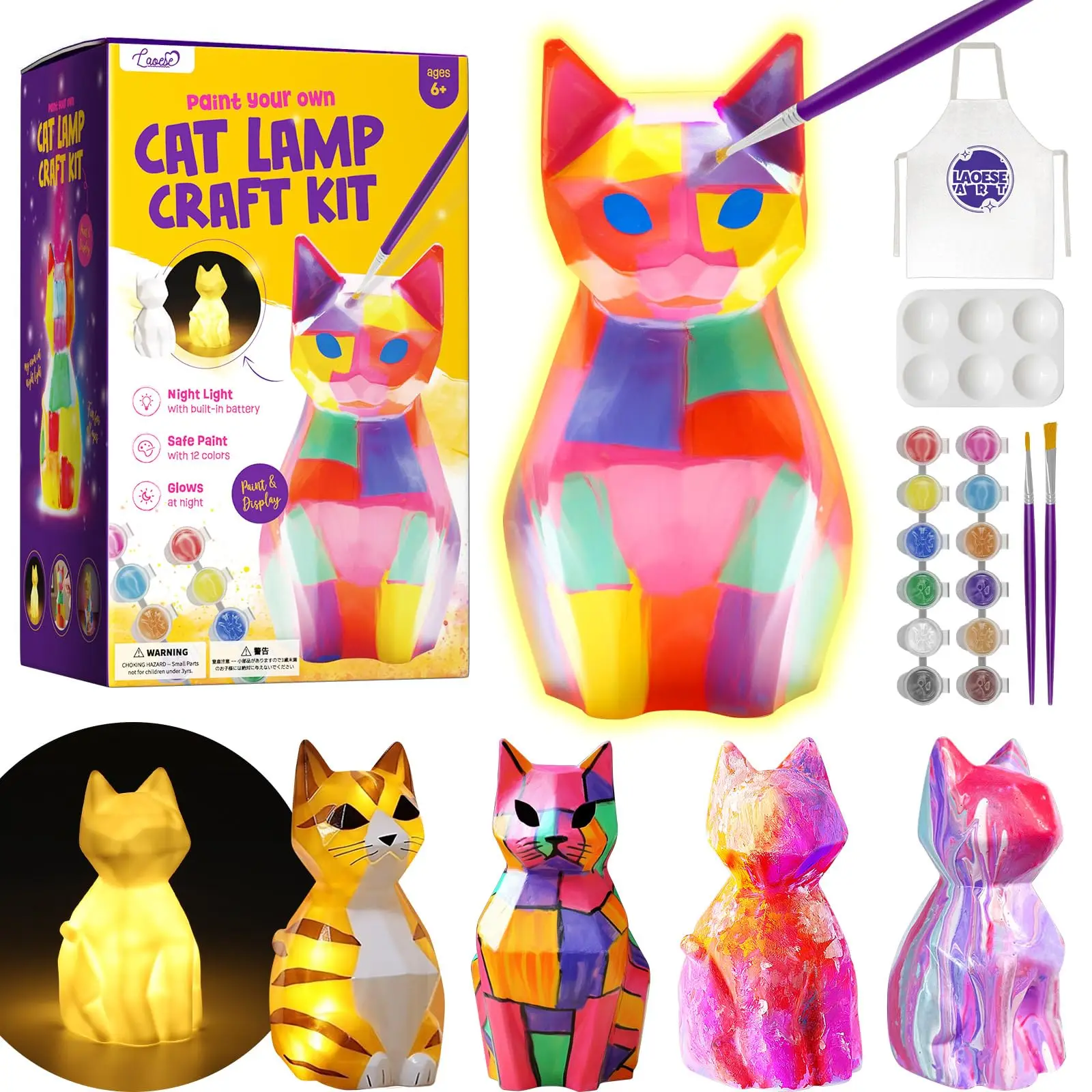 Paint Your Own Cat Lamp Kit 1pcs, DIY Geometric Cat Art Craft Painting Kits for Girls Boys, Girl Boy Crafts for Kid gift item