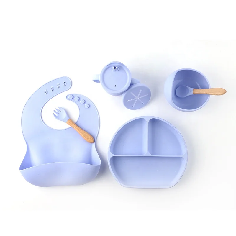 Лидер продаж amazon 2022, детские товары, набор тарелок, ложка, силиконовый набор для кормления ребенка, набор силиконовых чашек