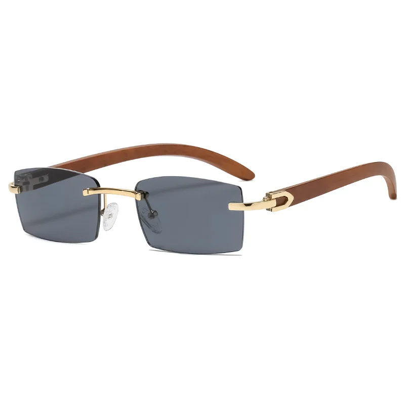 GUVIVI  2021 Small Frame Rimless Shades Sunglasses Luxury Brand Designer Men Fashion Wood Frame Women Eyewear Optical Frame