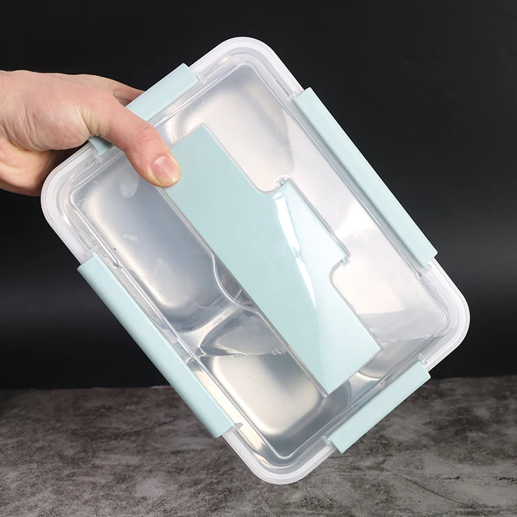 3 4 compartments food container 304 stainless steel metal bento lunch box with cutlery