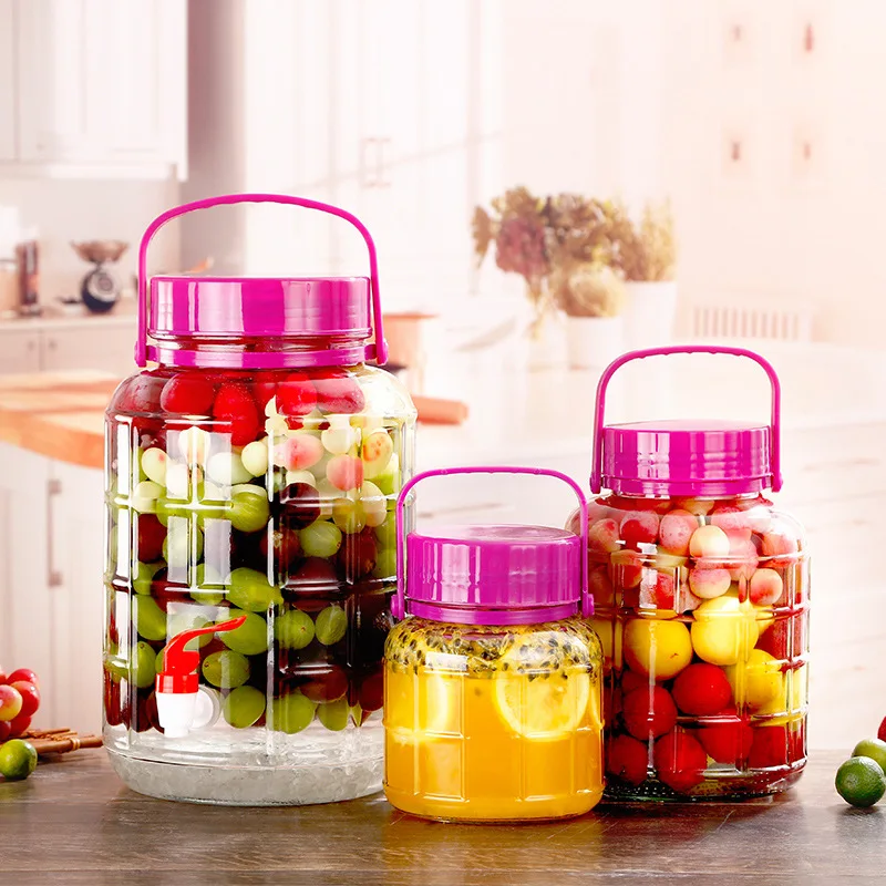 1L/2L/3L/4L/5L/8L/10L/12L/16L/20L Multi Size Transparent Sealed Plum Wine Bottle Lead-free Kimchi Pickle Liquor Glass Jar