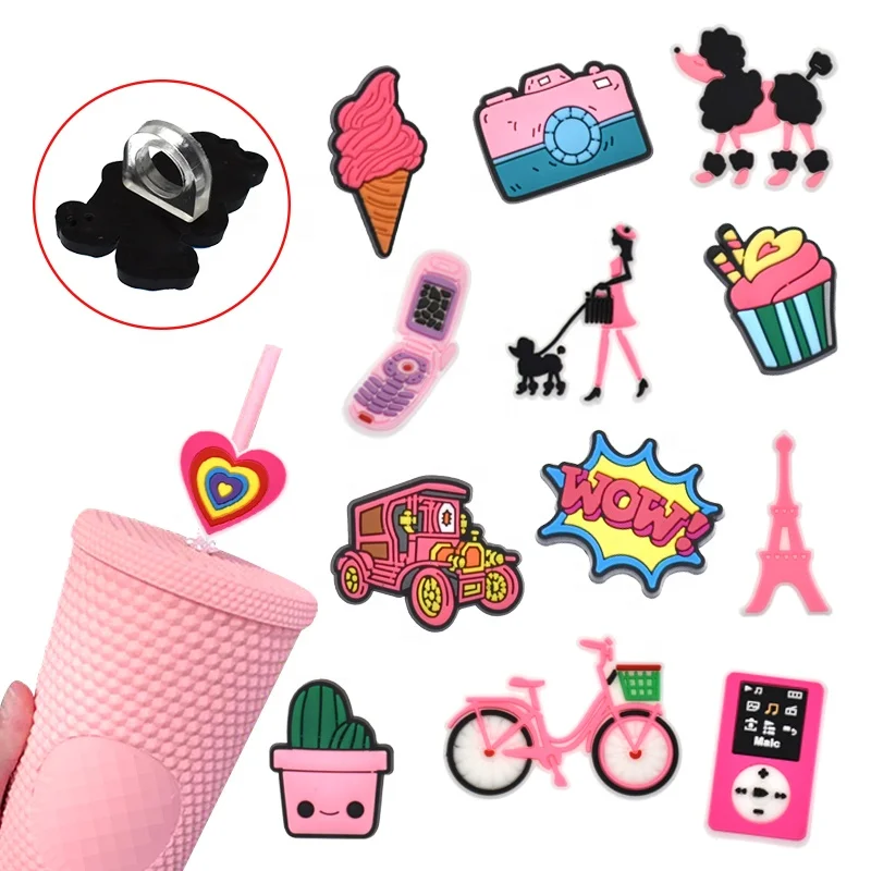 wholesale straw topper preppy pink style pvc straw toppers of coffee bar straw cover