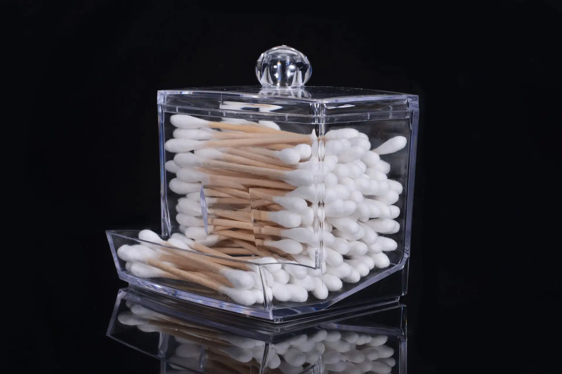 Plastic Cotton Swab Ball Pad Holder Acrylic Boxes with Lids Bathroom Organizer Qtip Apothecary Jar Clear Container Dispenser