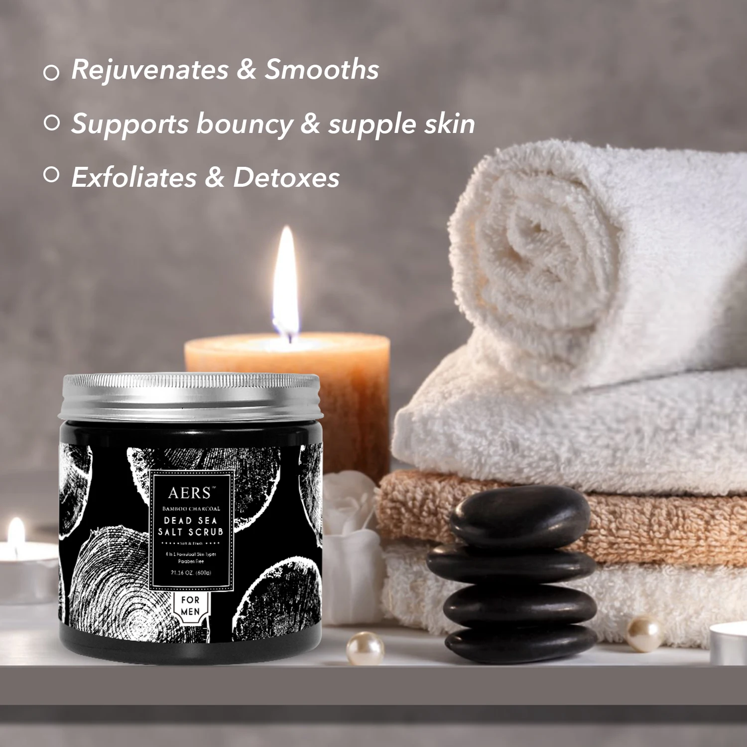 Customizable Dead Sea Salt Scrub 600g - Black Theme, Professional Design Services, MOQ 1000