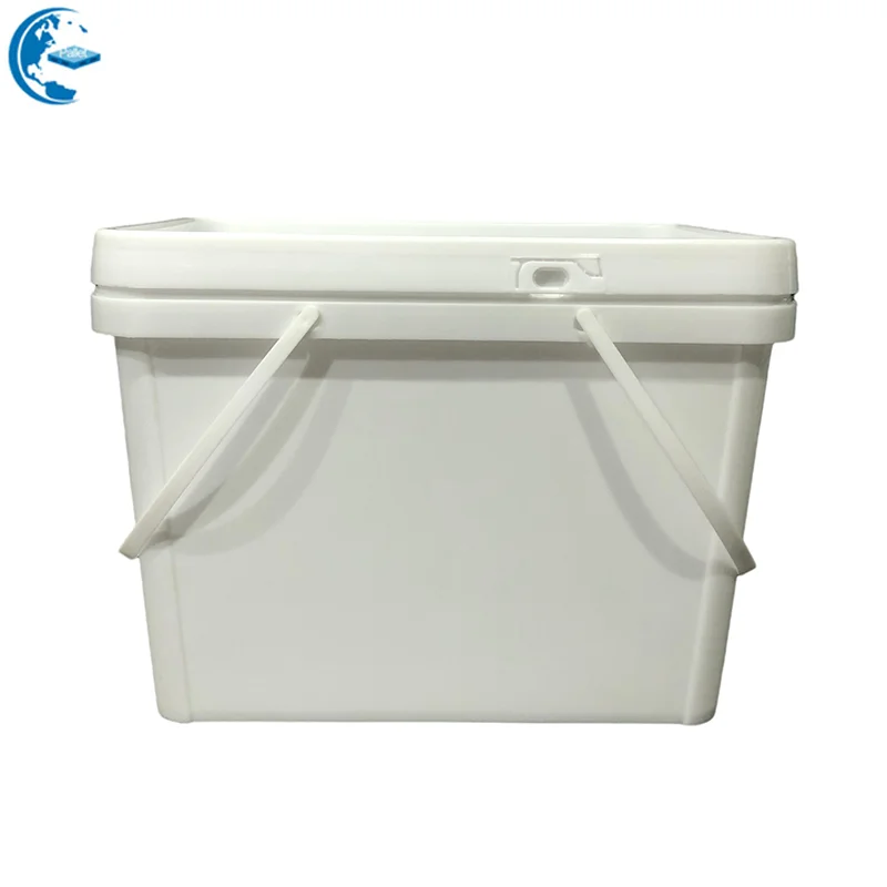Square 5 Gallon Food Grade White Plastic Bucket with Handle & Lid