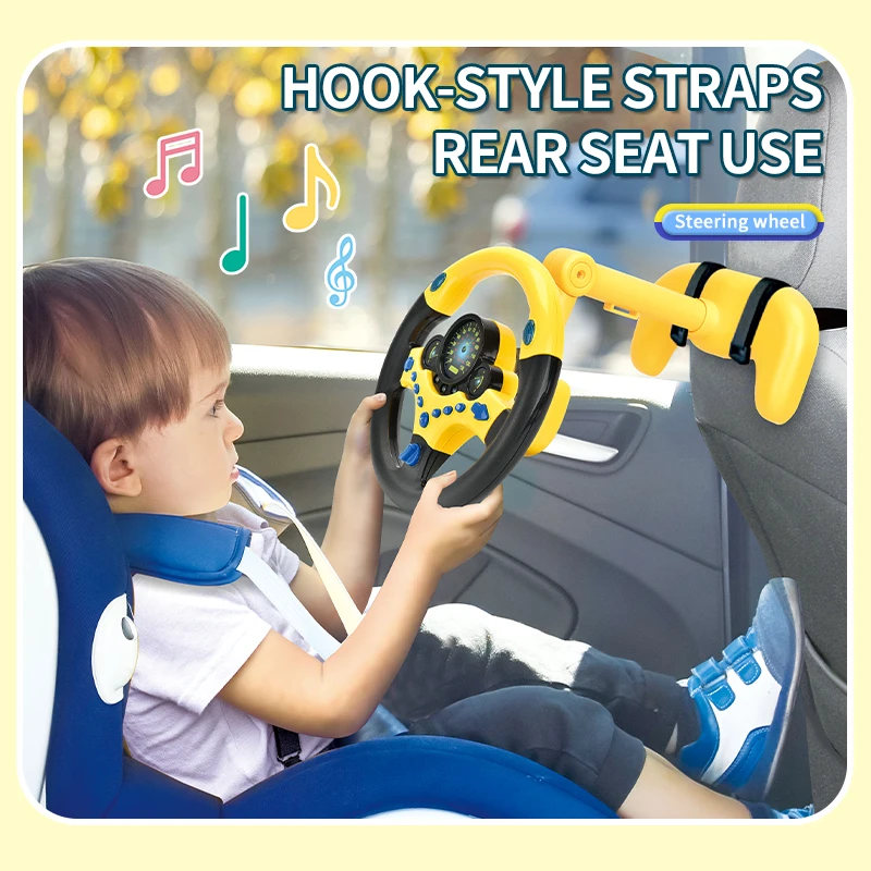 2024 Hot selling simulation pedal music vertical steering wheel driving set toy 360 rotation hanging steering wheel toy for baby