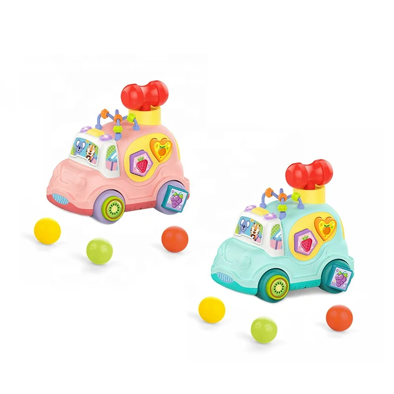 Early educational baby musical car toy Montessori cartoon blocks truck geometric shape blocks sorting matching car with lights