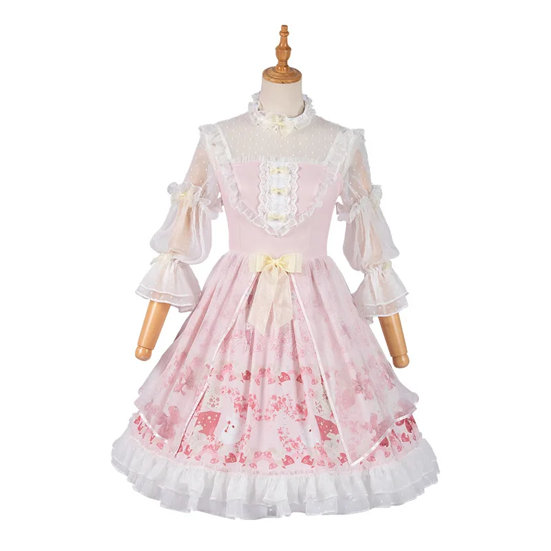 
Sweet Summer Lace Ruffle Sleeve Pink Princess Party Lolita Style Dresses 