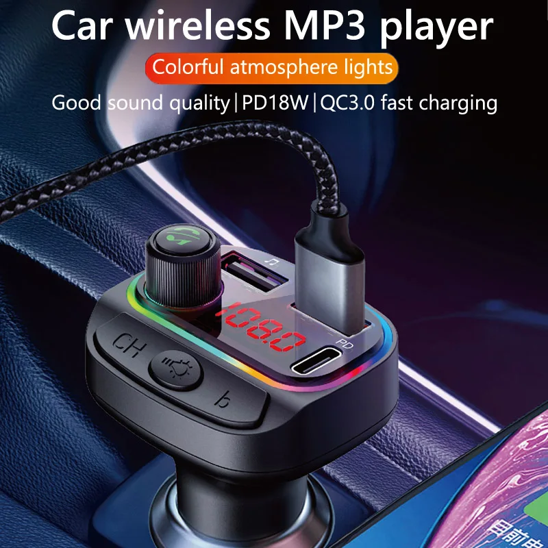 New QC3.0 Type C PD 18W Fast Charging Car Charger FM Transmitter Car MP3 Player Car Kit