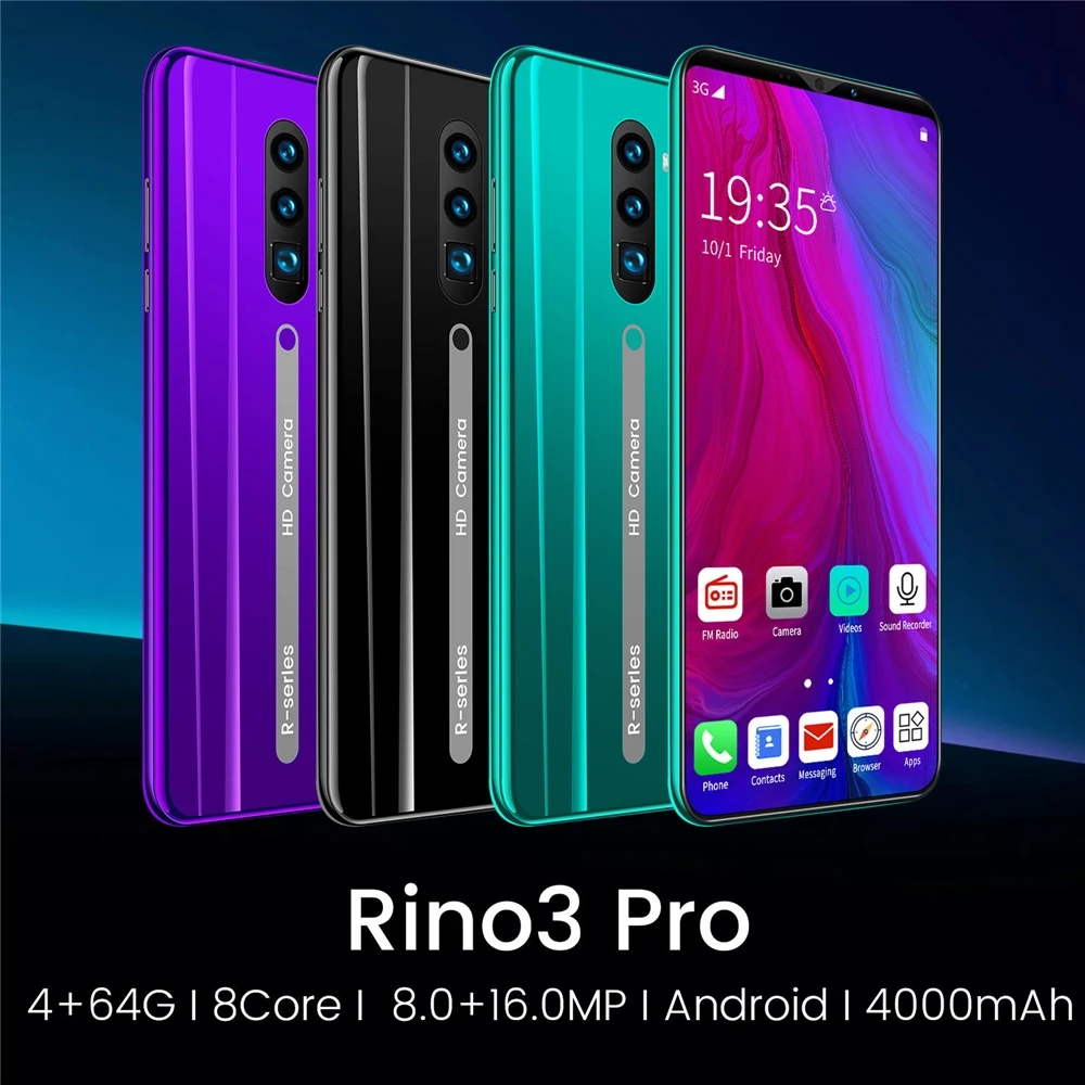 Hote Sale Global version Smartphone High quality Rino3 Pro mobile phones 3G 4G 5G 4+64GB Original Unlock Android