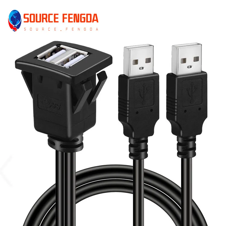 USB A 2.0 cable Dual Ports with Buckle  Panel Flush Mount Cable  for Car Truck Boat Motorcycle Dashboard USB cable