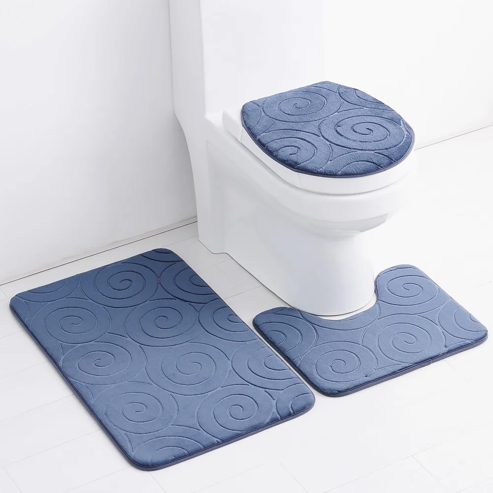 Factory flannel cushioned mats  foam bathroom rug set 3 piece non-slip bathroom rug set