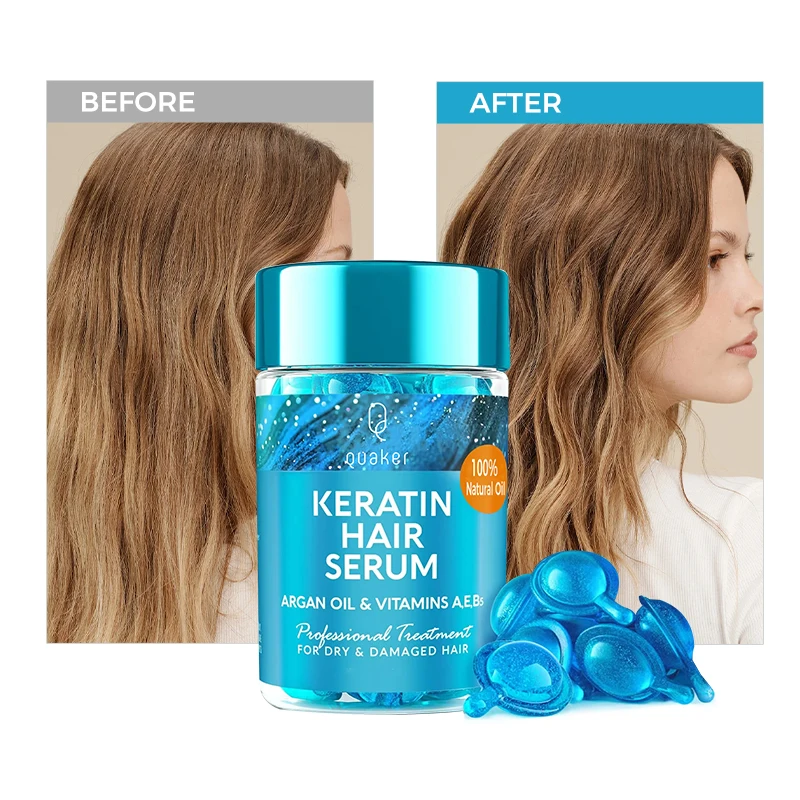 Qquaker Wholesale Custom Frizzy Damaged Hair Loss Treatment Serum Vitamin C E Oil Capsules For Hair Smooth Silky