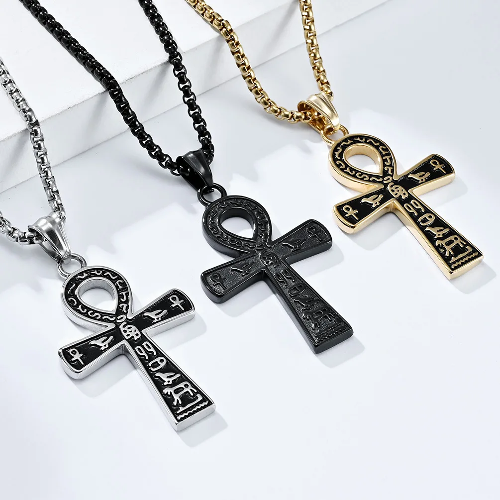 Cross Necklace Ancient Egyptian Symbol Anka Cross Titanium Steel Christian Necklace for Christmas Holiday Gift