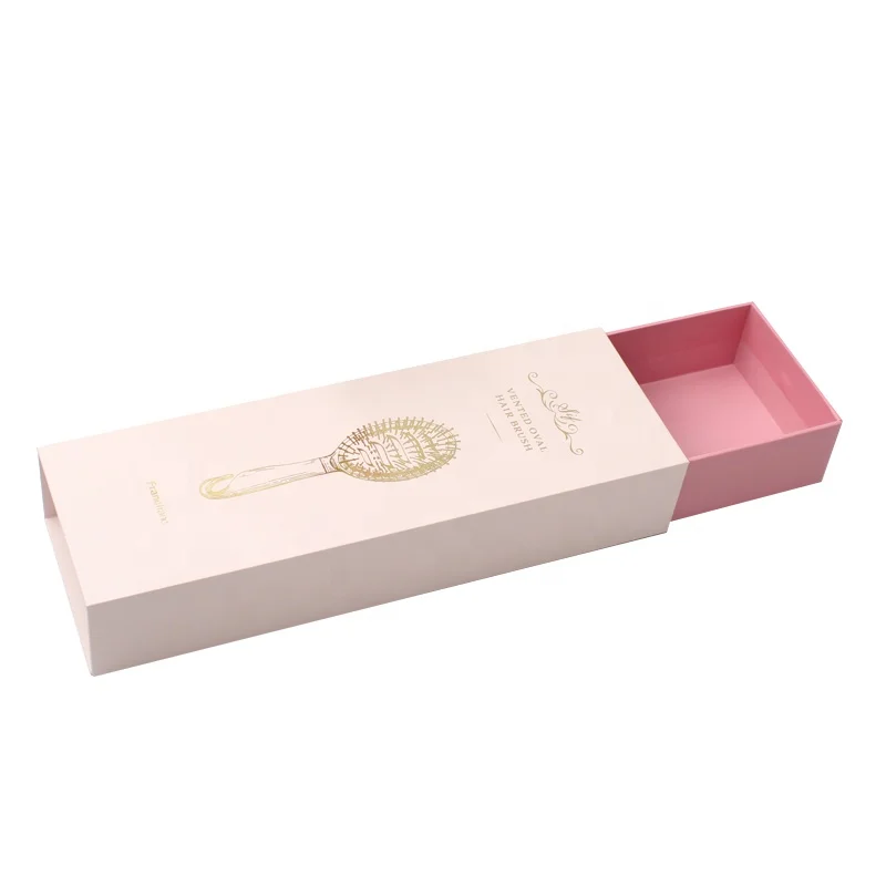 
Customized LOGO Pink Paper Pull Out Box Packaging Drawer Box Packaging With Sleeve Sliding Cover For Hair Brush 