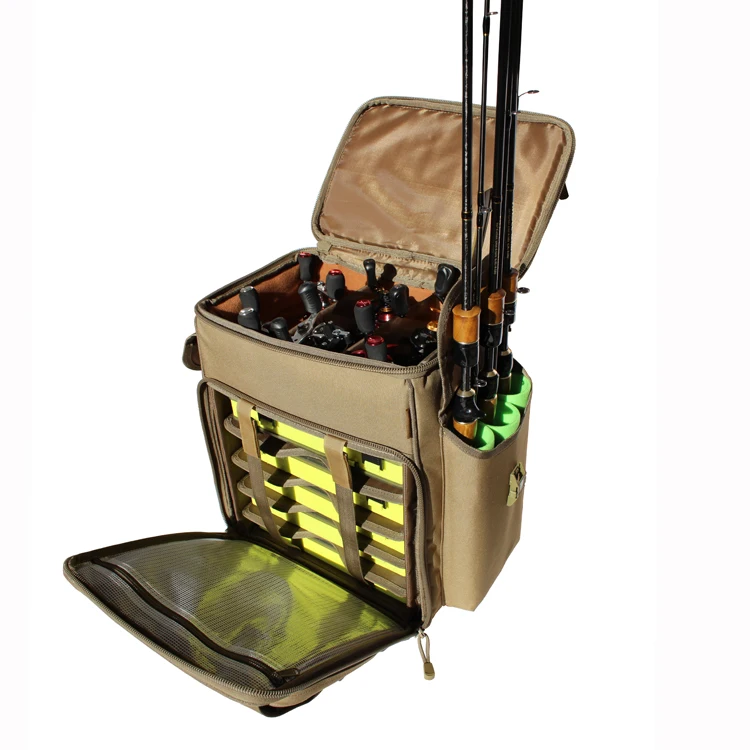 Heavy duty Nylon fishing bag backpack waterproof fishing tackle bag with plastic Lure fishing container