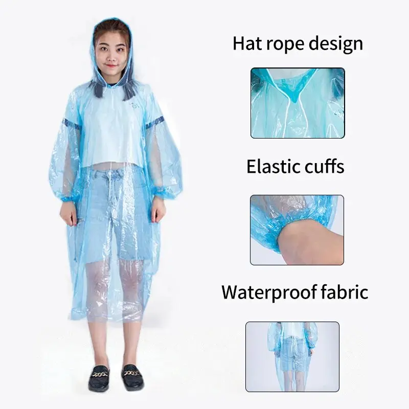 Customizable Color Cheap Translucent Disposable Rain Poncho Hooded Eco-Friendly Raincoat Waterproof