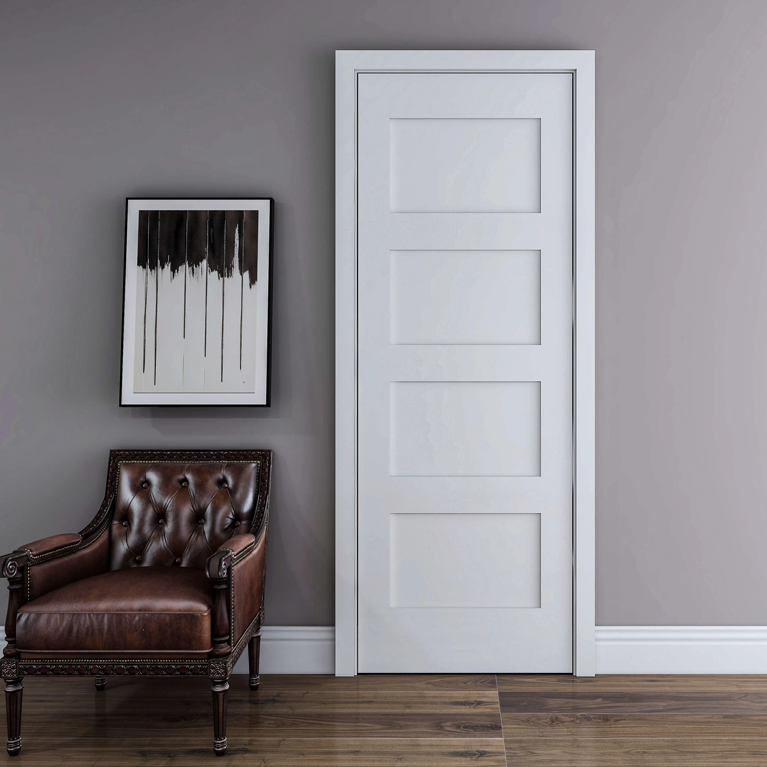 American Shaker Bedroom Entry Door Solid Wood Interior Plain White Prehung Room Interior Panel Door