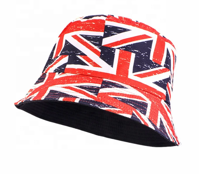 Wholesale Summer Custom Red Blue Color USA American Flag Pattern Fisherman Bucket Hat Cap, soccer fan print hat