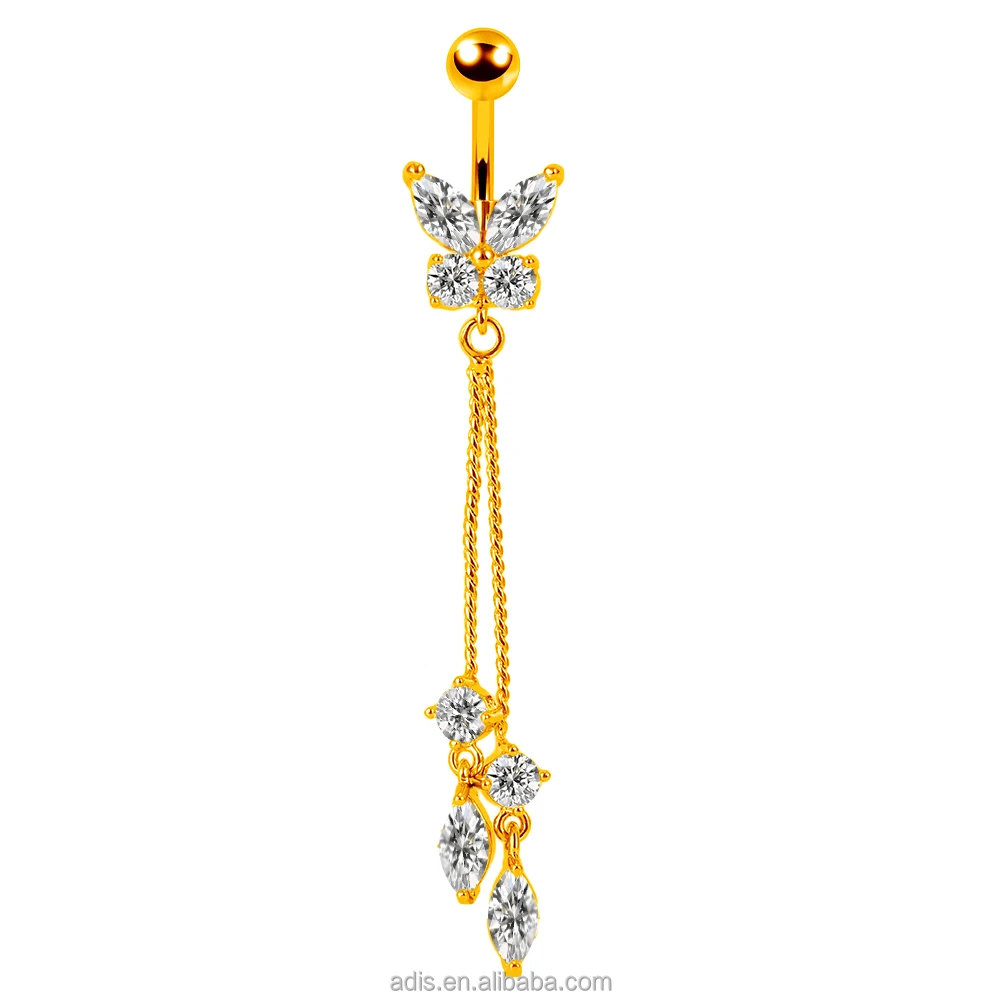 Long tassel belly ring new butterfly navel button ring fashion jewelry banana ring female male