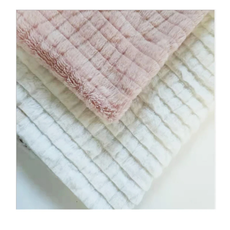 Autumn and Winter Hot Two-Color Back Printing Cut Strips Embossed Rabbit Plush Flannel Pillow Garment Fabric