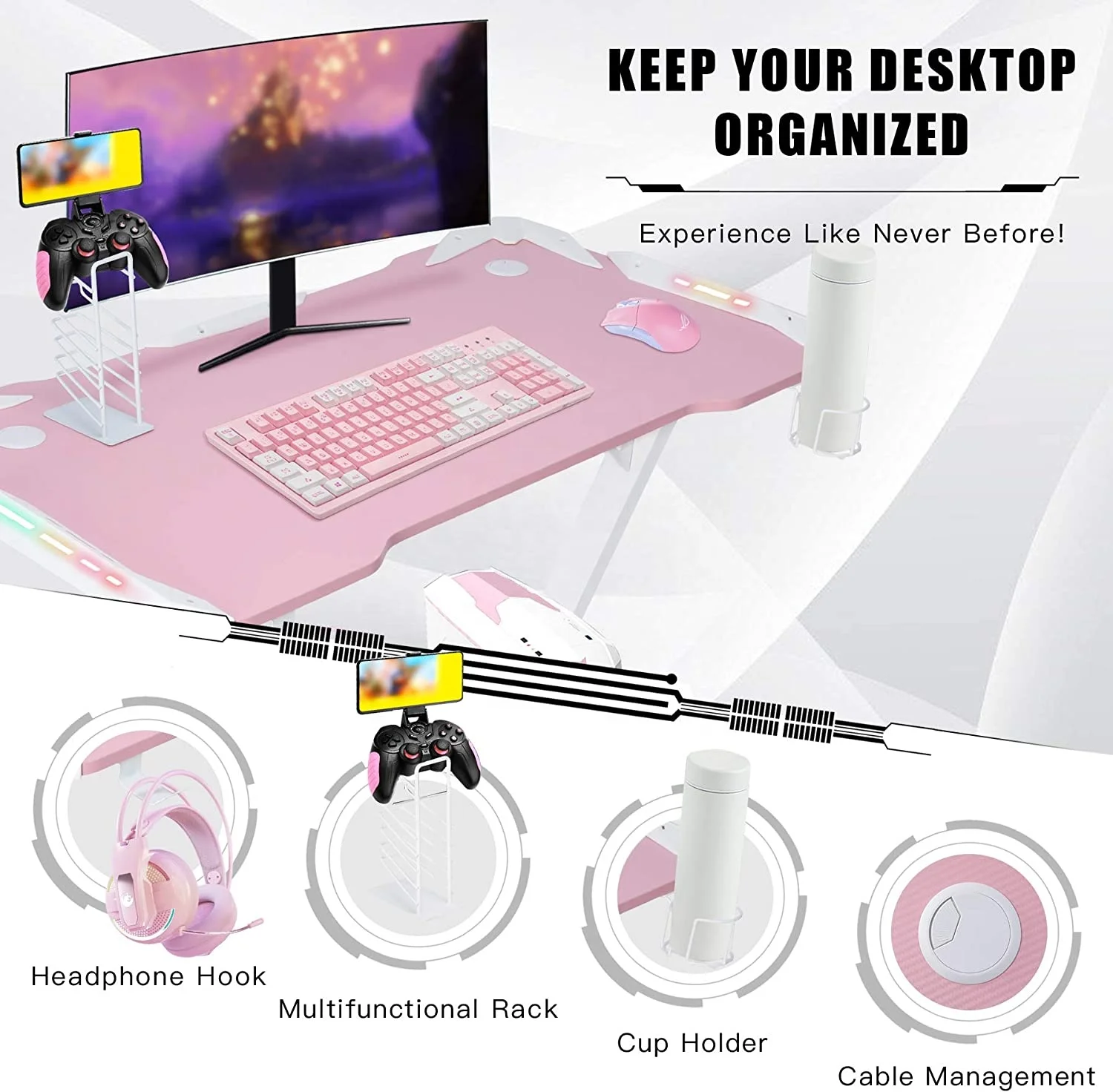 Популярный в Таиланде игровой стол rgb офисный розовый компьютерный с сильной функцией структурном дизайне для девочек подходит дома