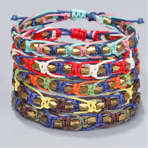 Handmade Adjustable Tibetan Beads Lucky Cord Red String Braided Rope Bracelet Irregular Copper Metal Beads Bracelet for Couple.png
