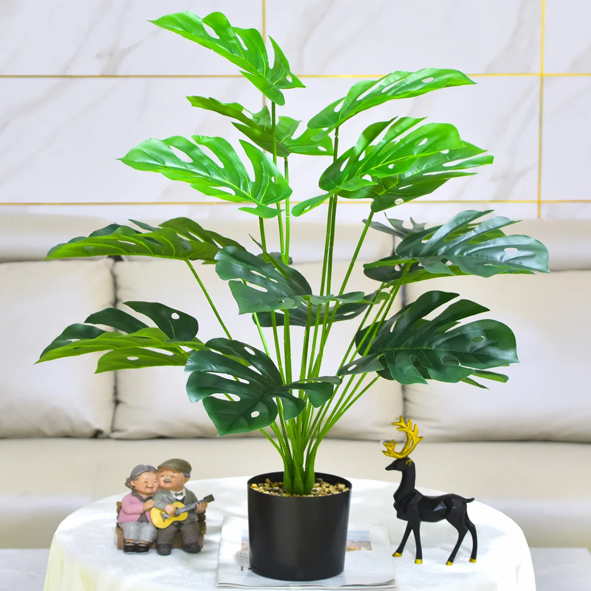 Simulation green plant turtle back bamboo 75CM large green leaf Nordic wind green plant pot home decoration