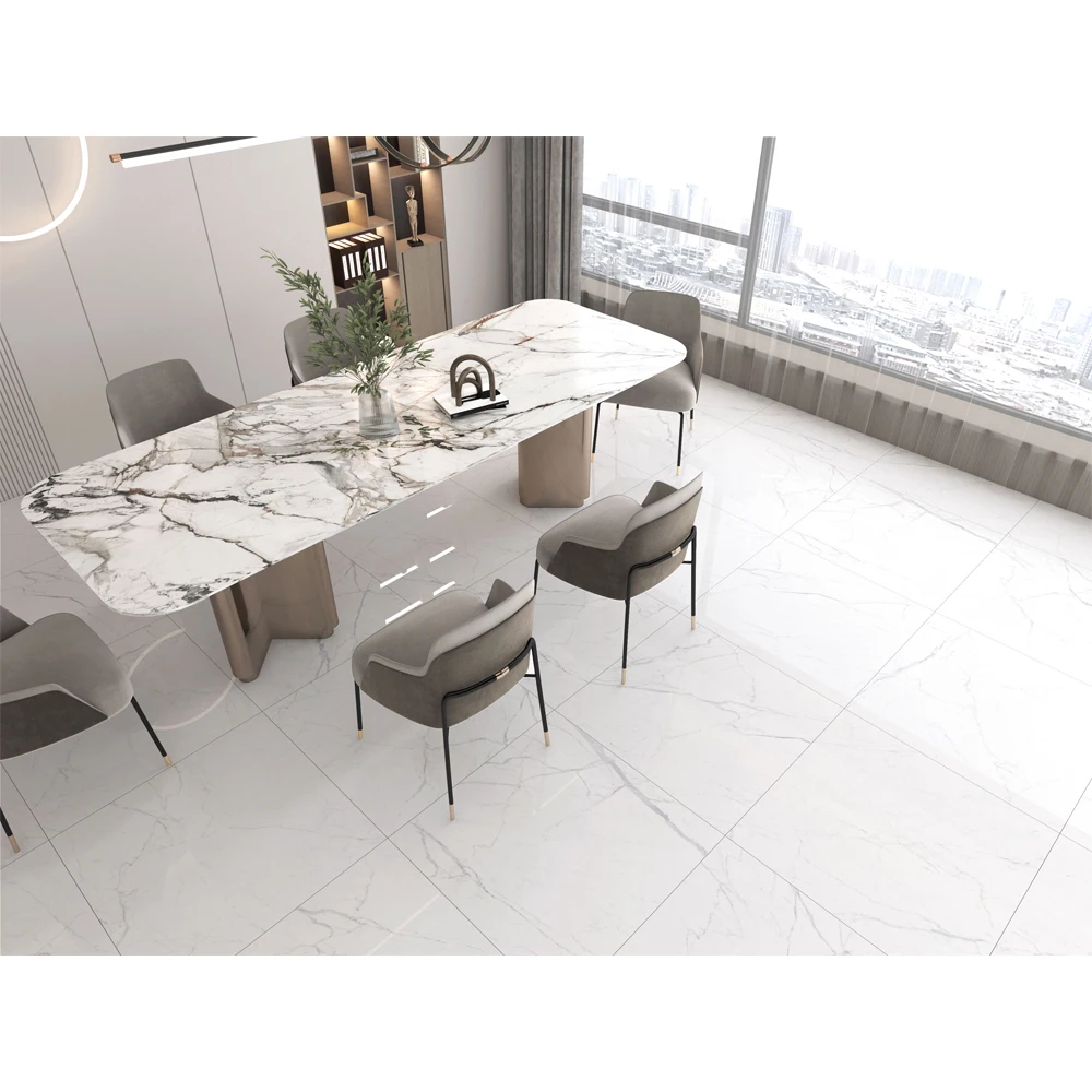 Glazed Porcelanto Marble Floor White Speckled Ceramic Tiles 800x800mm