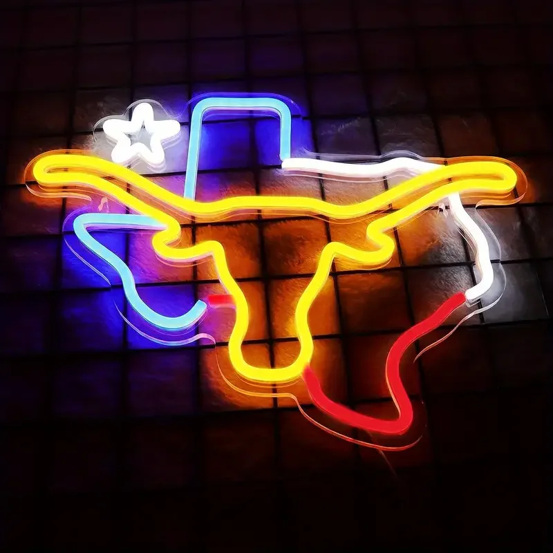 1 USB Powered LED Bull and Cow Neon Wall Decoration Sign - Creative Background Neon Light-