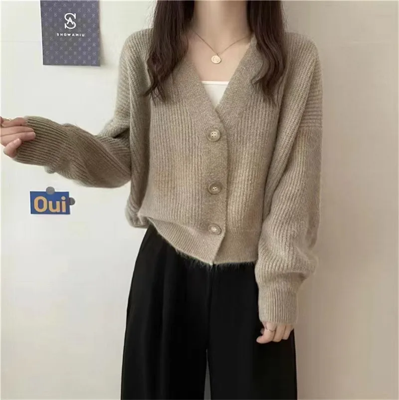 Dropshipping Korean Women Loose Sweaters Autumn Winter Long Sleeve Soft Knitted Button Open Front Cardigan Ladies Knit Coats