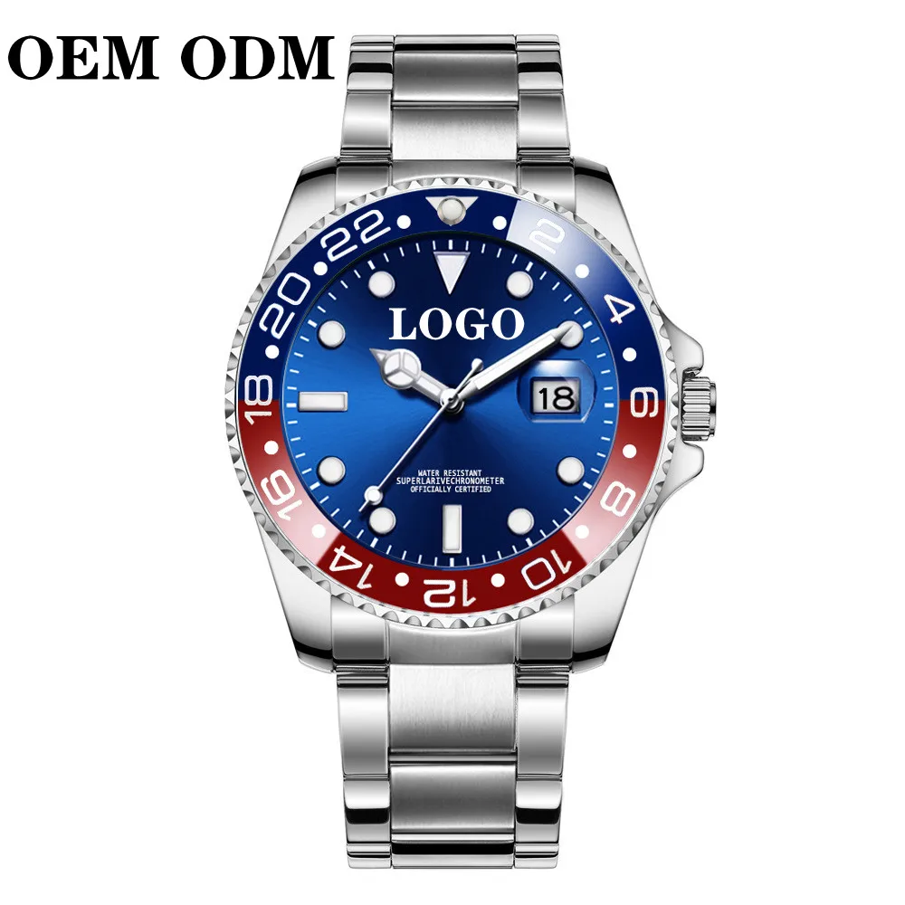 OEM ODMARLANCH Роскошные Брендовые мужские спортивные часы вращающаяся рамка GMT сапфировое стекло Дата кварцевые наручные часы из нержавеющей стали