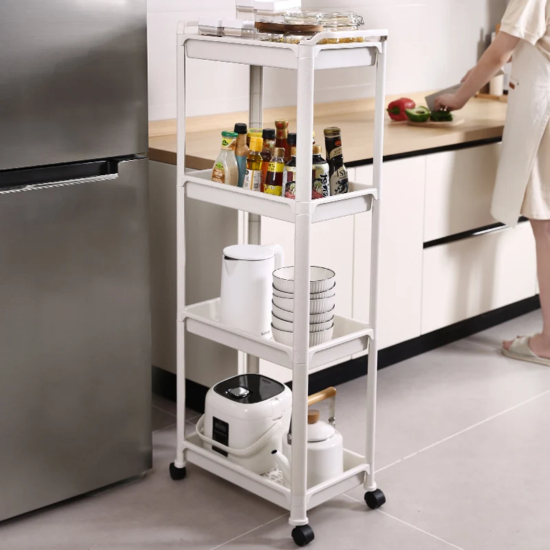 Home Bathroom Rolling Storage Rack Metal Removable Storage Cart 4 Tier Kitchen Trolley