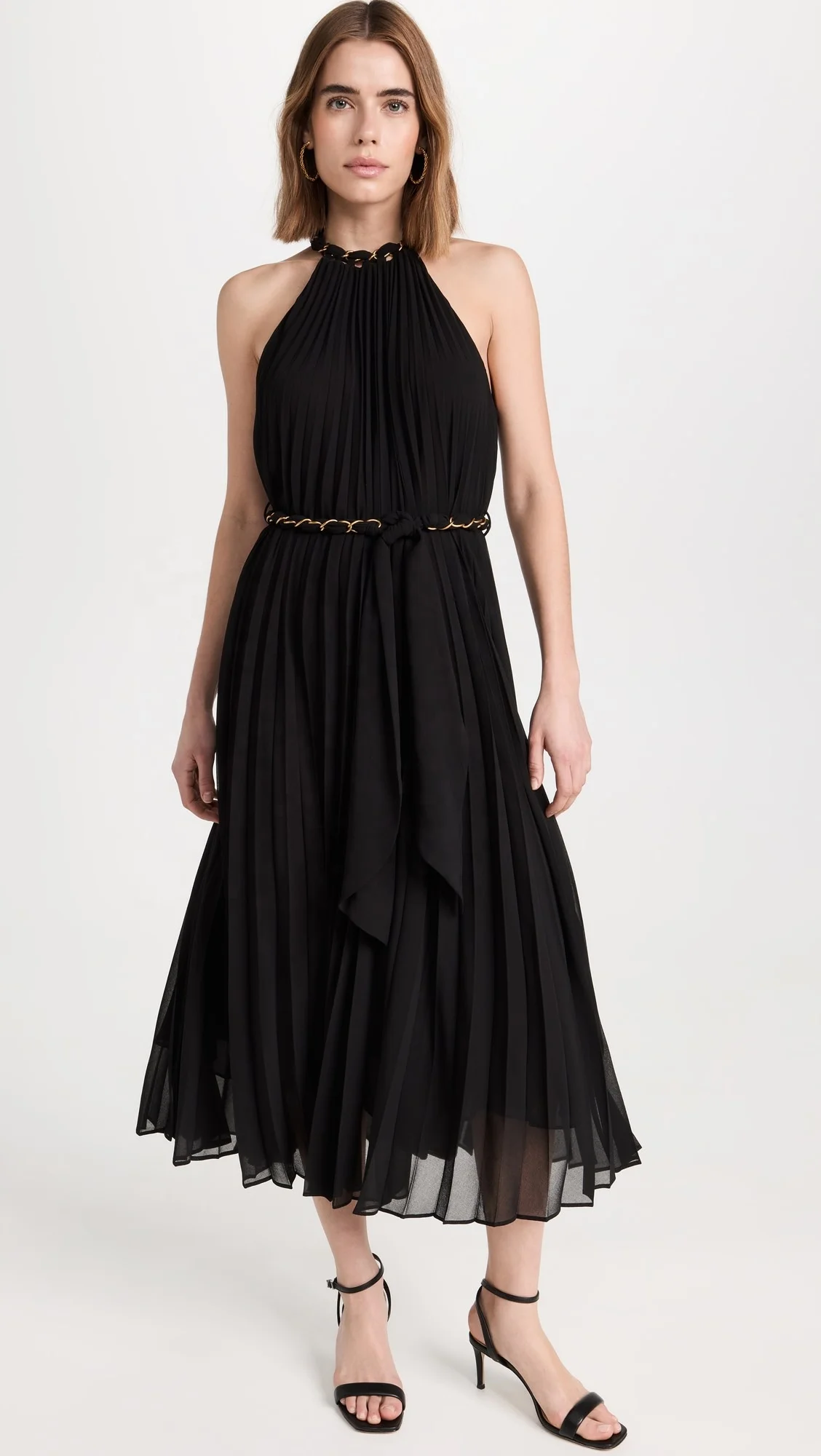 Custom OEM ODM Chiffon Fashion Wear Sexy Elegant Halter Sleeveless Pleated Long Dress