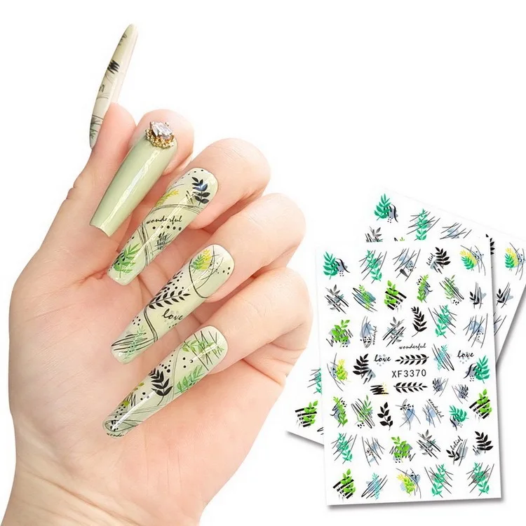 Flower Daisy Nail Art Sticker Decoration Manicure Design Lovely Sticker Decal Green Leaf Self Adhesive Nail Art Decal on Nails