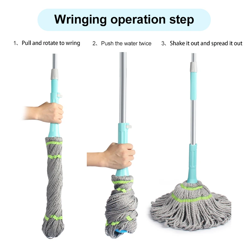 Floor Mop Hand Free 360 Magic Twist Mop With Microfiber Mop Refill And Stainless Steel Pole