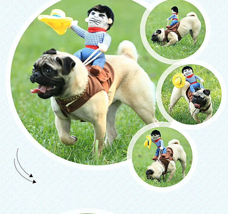 Funny Pet Cat Clothes Cartoon Cowboy Riding Suit Pet Clothing Cospaly Halloween Dog Clothes For Small Medium Large Dog
