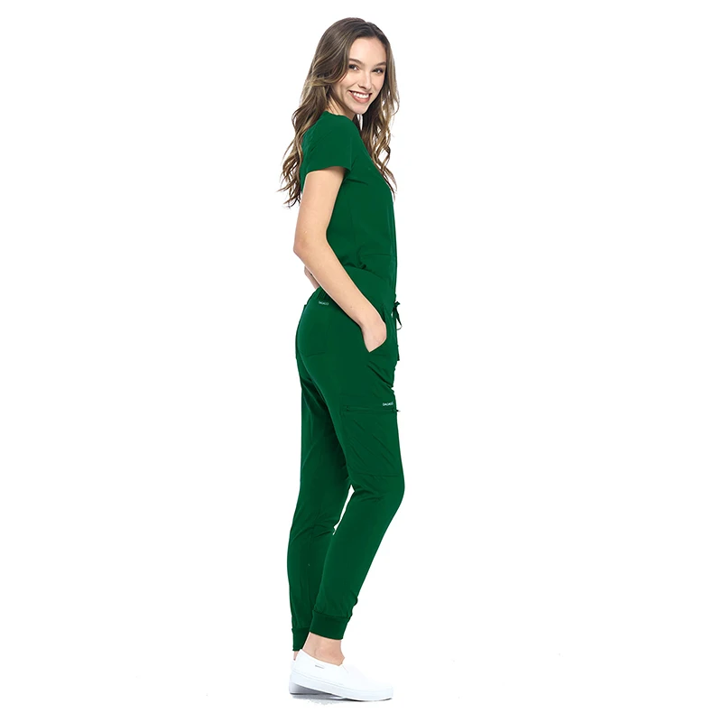 2023 Hunter Green Wholesale V Neck Nursing Hospital Uniform Factory Price Medical Scrub Uniform Scrub Suit
