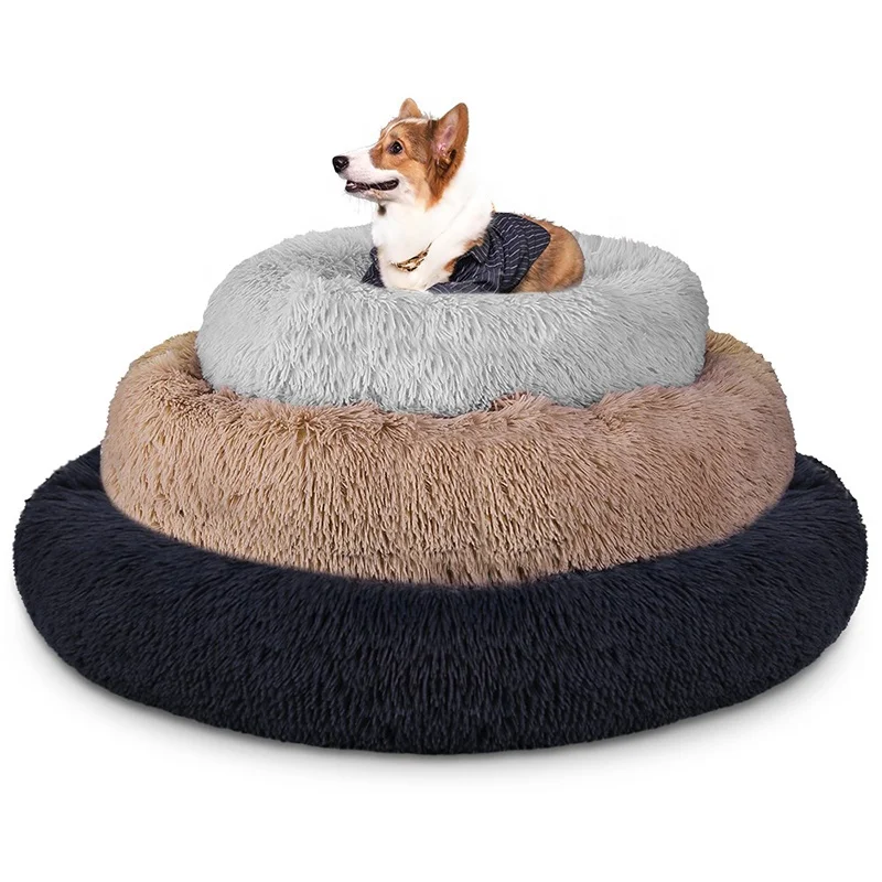 Factory Custom Ultra Soft Round Long Fleece Plush Waterproof Calming Pet Dog Bed Removable Indoor Sleeping Nest Cat Dog Cushion