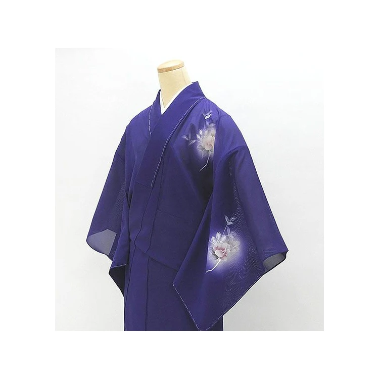 Brand New Flower Pattern Hand Sewing Stylish Long Silk Satin Kimono
