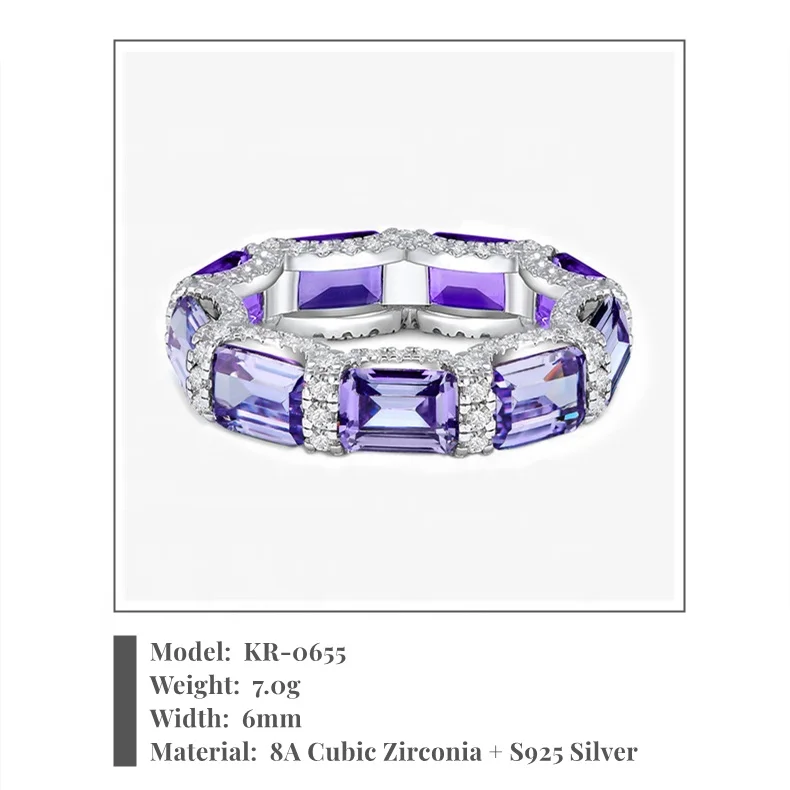 Fashion iced out cubic zirconia ring women baguette ring 925 sterling silver tennis ring