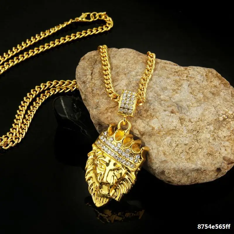 Punk Style Boys Men Hip Hop Full Rhinestone King Shape Pendants Necklaces Iced Out Cuban Link Chain Hiphop Necklace Mens Jewelry