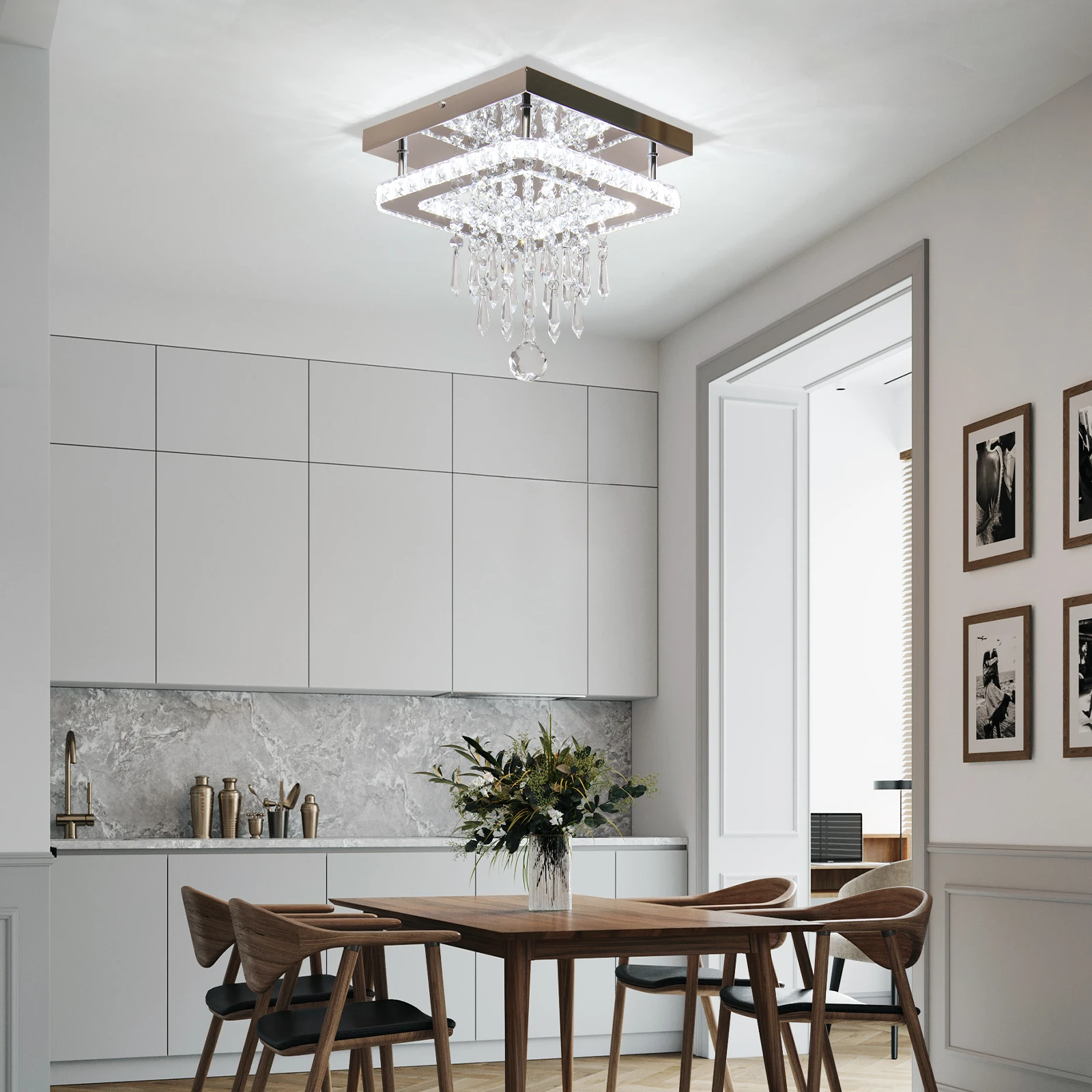 Custom luxury chandelier ceiling lights modern K9 crystal square living room smart LED lights