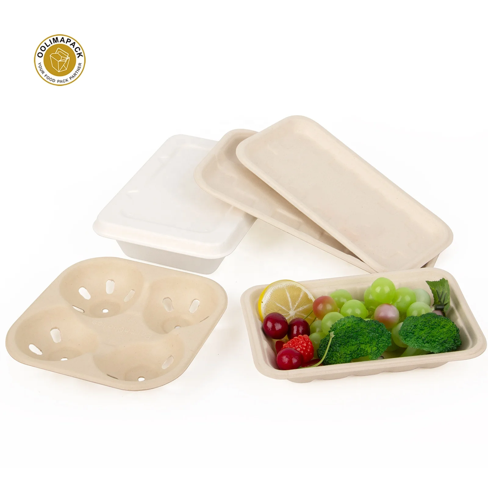 Wholesale Biodegradable Paper Pulp Food Packaging Sugarcane Fiber Bagasse Pulp Food Tray For Meat Vegetable Fruit