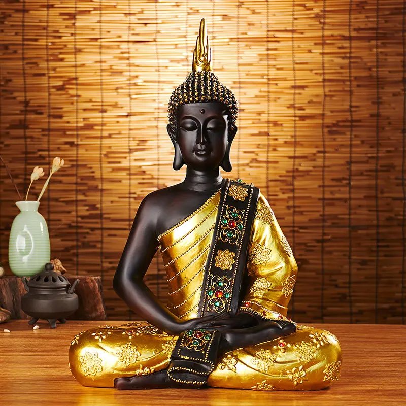 Hot Sale high quality Religion Ornament Products Painting gold color Fiberglass Sitting Buddha Statues sculpture