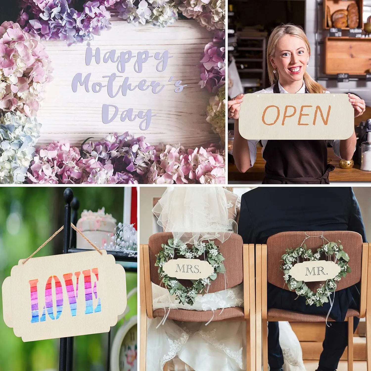 10 Pieces Unfinished Hanging Wood Sign Hanging Decorative Rectangle Hanging Wooden Blank Sign with Ropes for Diy Craft